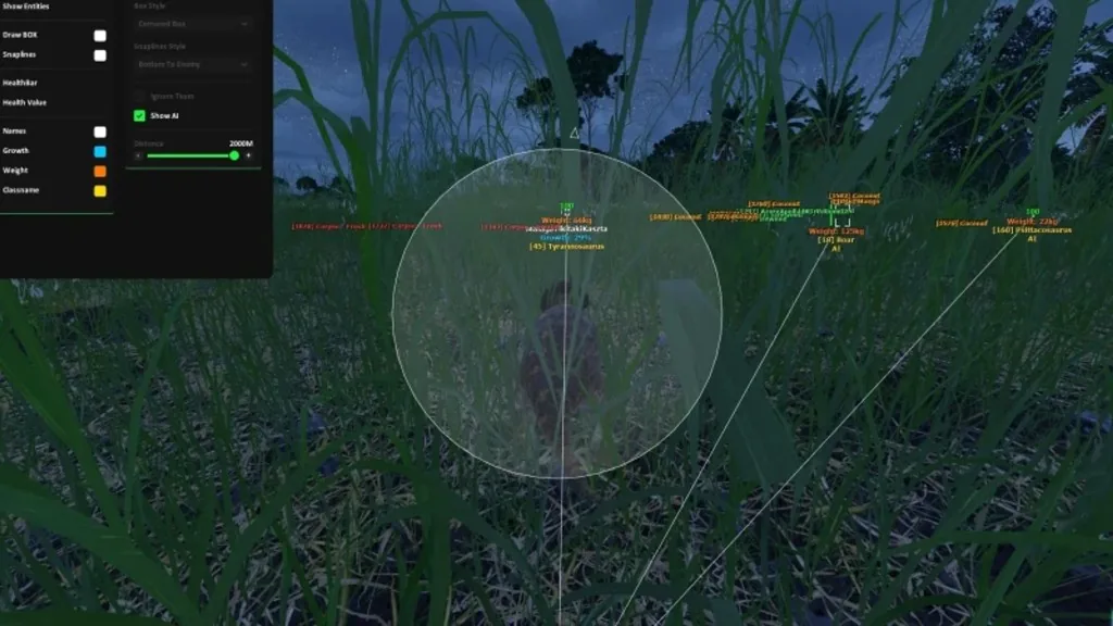 Soft aim assist overlay during a The Isle hunt