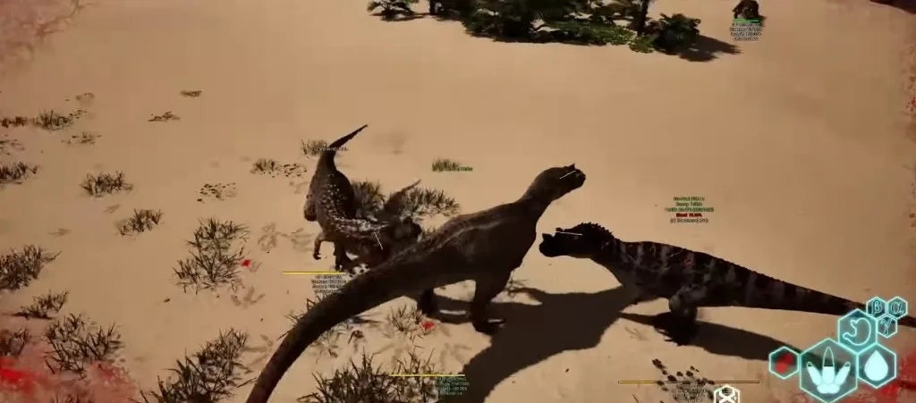 The Isle Evrima Carnotaurus ESP boxes with health and stamina on beach