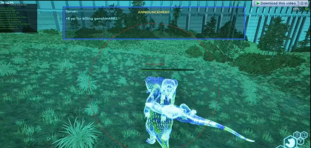 The Isle Evrima skeleton ESP wireframe during dinosaur combat